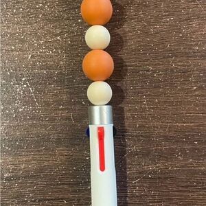 Orange and White Beaded Pen